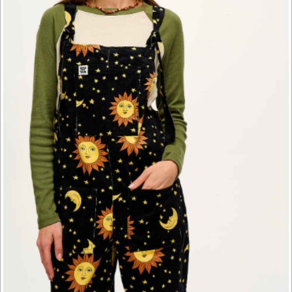 NWOT Lucy & Yak Orion Corduroy Jumpsuit Overalls Black Celestial Print 2P